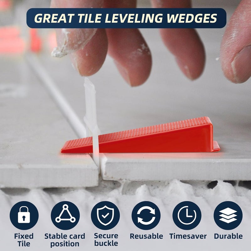 DERMOND Tile Leveling System with Plier and Rubber Mallet, 1500 Pcs Tile Spacers Clips 200 Pcs Reusable Wedges, Leveler Tool Set for DIY Professional Ceramic Tile and Stone Installation (1/16 Inch) - Image 4